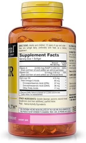 MASON NATURAL Cod Liver Oil Plus Vitamin A & D3 - Healthy Heart and Brain Function, Improved Immunity, Supports Overall Health, 100 Softgels