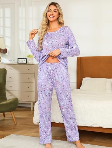 ENJOYNIGHT Womens Pajama Set Cotton Long Sleeve Pjs Two Piece Sleepwear with Pockets