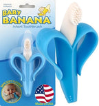 Baby Banana® Blue Teether-Toothbrush, Infant to Toddler, Made in USA, Butter-Soft Bristles for Gums and Teeth, Bendable Food Grade Silicone, Family-Owned Business Since 2009, 11 Million+ Sold.