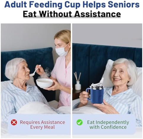 Adult Sippy Cup, 14 oz Convalescent Feeding Cup with Silicone Spout for Bedridden People, 3 in 1 Spill Proof Stainless Steel Sippy Cups for Elderly Adults Drink Porridge Water Soup