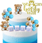 ALISSAR 32Pcs Bear Cake Toppers for Baby Shower with Balls, We Can Bearly Wait Cake Topper, Bear Baby Shower Decorations (blue)