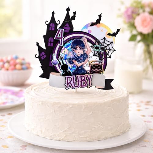 1Pcs Merlina Cake Topper – Inspired by the Character from the Series, Exclusive Halloween Design – Customizable Name and Age – Perfect for Birthdays, Themed Parties, and Cake Decorations