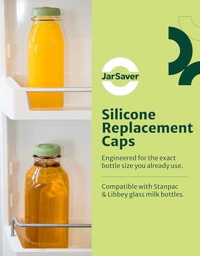 JarSaver® Silicone Replacement Caps | 48mm Diameter Bottle Lids That Fit Perfectly Stanpac & Libbey Milk Glass Bottles | Reusable, Long-Lasting and Easy to Clean Bottle Caps (Multi Colour, 6 Pack)