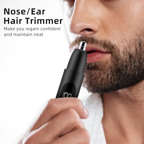 Smity Nose Hair Trimmer, Rechargeable Cordless Painless Ear Eyebrow Trimming Tool Dual Edge Blades Razor Easy Cleansing with LED Light for Man Woman (Black)