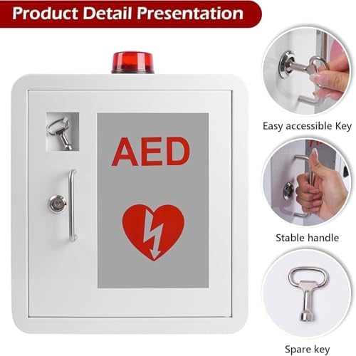 AED Defibrillator Storage Cabinet,Wall-Mounted Cardiac Defibrillation Alarm Box with Key and Alarm,Emergency AED Storage Cabinet,First Aid Case for Emergency Home,Office,Hospital