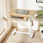 ETHU Overbed Table with Wheels, Medical Table with Drawer, Hospital Bed Table, Workstation Desk, Adjustable Overbed Bedside Rolling Laptop Desk, Oak