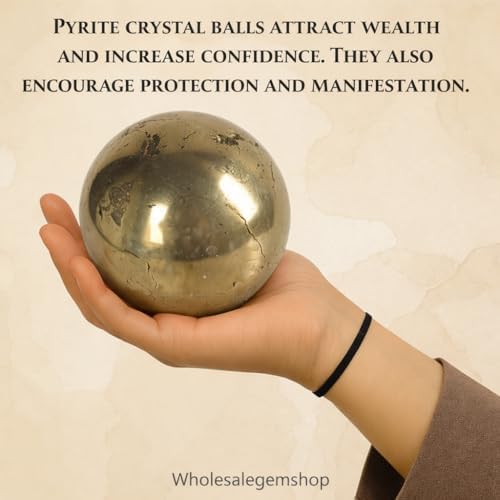 Wholesale Gem Shop Natural Quartz Pyrite 40-45 mm Ball Sphere Gemstone A+ Hand Carved Crystal Altar Healing Devotional Focus Spiritual Chakra Cleansing Metaphysical Gift for Men Women