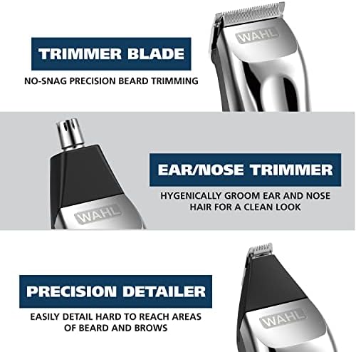 Wahl USA Rechargeable Lithium Ion All in One Beard Trimmer for Men with Detail and Ear & Nose Hair Trimmer Attachment – Model 9854-600B