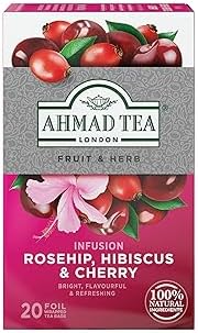 Ahmad Tea Herbal Tea, Rosehip, Hibiscus, & Cherry, 20 ct (Pack of 1) - Decaffeinated & Sugar-Free
