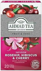 Ahmad Tea Herbal Tea, Rosehip, Hibiscus, & Cherry, 20 ct (Pack of 1) - Decaffeinated & Sugar-Free