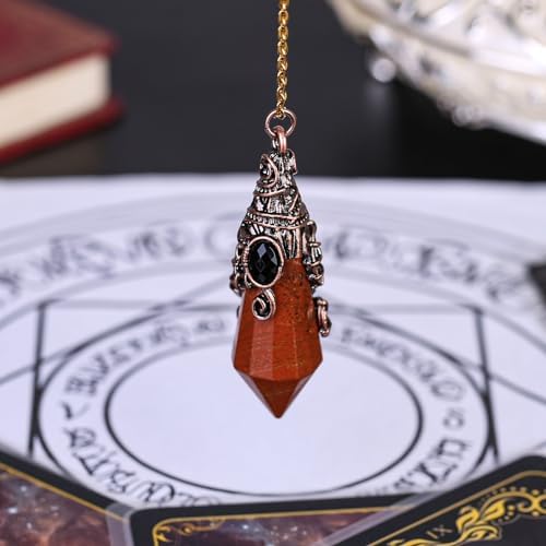TUMBEELLUWA Hexagonal Faceted Pendant Necklace Healing Crystal Points Wrapped Pendulum Chakra Energy Stone Jewelry for Unisex