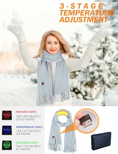 Lionrose Heated Scarf for Women Rechargeable,Men Electric Heating Scarf for Neck with Battery, Intelligent Scarves (Blue-Gray)