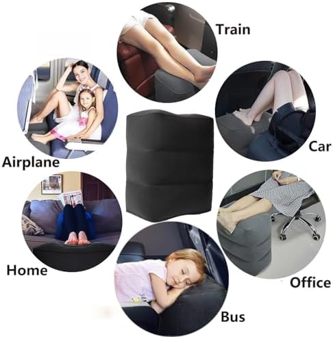 Inflatable Travel Foot Rest Pillow, Adjustable Height Leg Rest Pillow for Cars, Home, Office, Trains, Airplane, Make a Flat Bed for Baby, Kids, Toddlers, Grey, 1 Pack