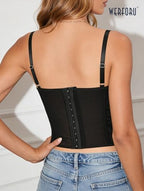 WERFORU Corset Tops For Women Sexy Going Out Bustier Top Lace Mesh Crop Top For Date Night Cute Party Strap Tank