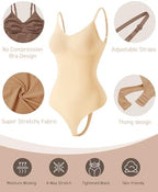 Werena Women Thong Bodysuit Tummy Control Shapewear Seamless V-Neck Full Body Shaper