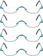 KoKoBin Half Reading Glasses,4 Pack Half Rim Metal Frame Glasses Spring Hinge Readers with Leather Pouch for Men and Women (Blue,1.50)