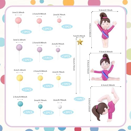 29 PCS Gymnastics Cake Toppers Gymnastics Girl Balls Cake Decorations for Girls Gymnastic Theme Birthday Party Baby Shower Supplies