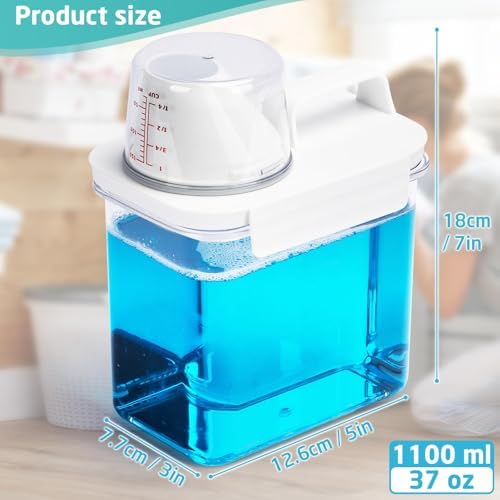 Laundry Detergent Dispenser-1 Pack, 37 oz Detergent Dispenser with 4 Removable Labels, Laundry Soap Dispenser for Laundry Room Organization and Storage, BPA Free & PET Plastic Clear