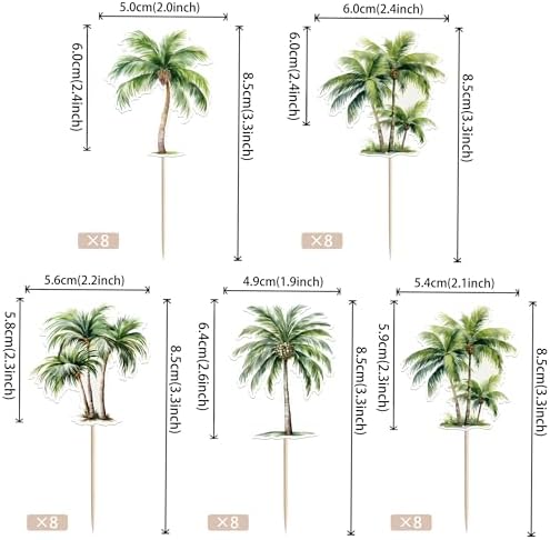40 PCS Palm Tree Cupcake Toppers Double Sided Green Palm Tree Coconuts Cupcake Picks for Tropical Summer Beach Hawaii Luau Theme Baby Shower Birthday Party Cake Decorations Supplies