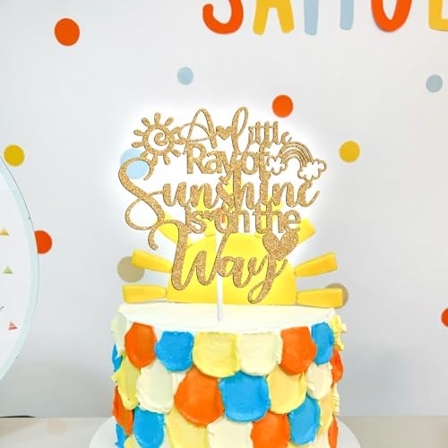 A Little Ray of Sunshine is on the Way Cake Topper, Here Comes the Sun, You're My Sunshine, Funny Sun Theme Baby Shower Party Decoration Supplies