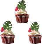 48pcs Edible Tropical Turtle Leaves Cupcake toppers, Palm Leaf Cake Topper, Edible Wafer Paper Leaf Cake Decoration for Hawaii Aloha Jungle Summer Theme Wedding Birthday Baby Shower Party