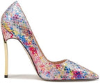 Women's Multicolor Snake Print Pointed Toe Pumps Metal Stiletto High Heels Evening Party Dress Shoes