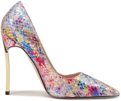 Women's Multicolor Snake Print Pointed Toe Pumps Metal Stiletto High Heels Evening Party Dress Shoes