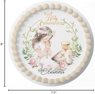 7.5 Inch Edible Cake Topper – First Holy Communion Girl Birthday Party Collection of Edible Cake Decorations round