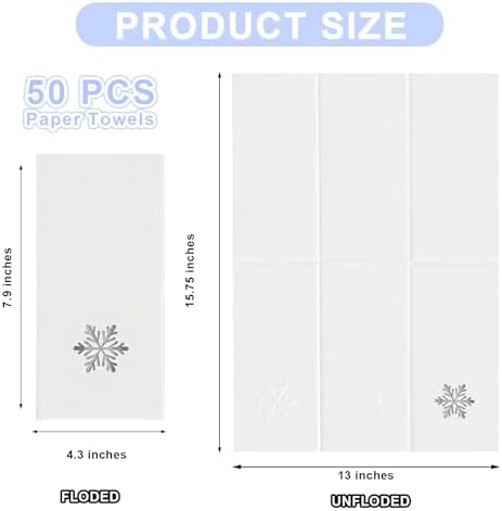 50 Pack Silver Snowflake Napkins, Linen-Feel Disposable Guest Towels Winter Snow Napkins for Elegant Dinner Party Table Decor