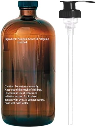 Pumpkin Seed Oil 16 fl oz (Glass Bottle) - USDA Organic Cold Pressed - 100% Pure and Natural - Hexane Free, Phthalate Free - Skin, Hair, Body, Massage Oil