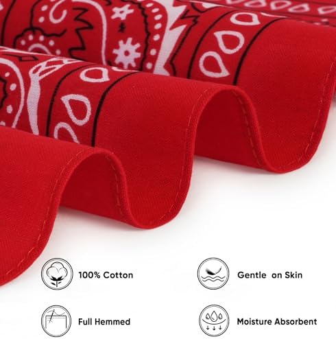 Bycc Bynn 3 Pack 100% Cotton Paisley Pattern Bandanas Face Mask Square Scarf Headwear