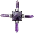 mookaitedecor Healing Crystals Pyramid Quartz Energy Generator with Amethyst 4 Points Pyramid for Meditation Reiki Home Decor