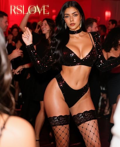 RSLOVE Women's Lace Top Fishnet Thigh-High Stockings with Antiskid Silicone Sexy Stay Up Tights Pantyhose