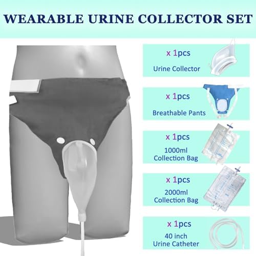 Wearable Urine Collector Bags Portable Urinals for Men, Condom Catheter Leak-Proof Reusable Silicone with 2 Catheters Bags, Male Urinal Collector for Elderly Men, Travelers (S/M, Blue)
