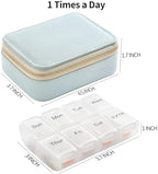Genuine Leather Travel Pill Organizer Box Case 1 Times a Day for Purse for Women, Cute Medicine Pill Holder Containers for Vitamin Small Weekly Daily 7 Day Am Pm Pill Organizer(Cyan)