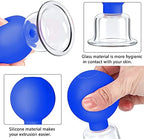 4 Size Facial Cupping Therapy Set Glass, Eye Face Vacuum Massage Anti Cellulite Cup - Silicone Cupping Massage Therapy, for Beauty Body Cup Fascia Massager (Gift Box Packaging-Blue)