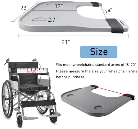 Wheelchair Tray Table - Removable Wheelchair Desk Lap Board Eating Aid for Nursing Patient, Fits Wheelchair Arms of Distance 18" - 20" (Grey)