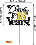 Rsstarxi 1 Pack Cheers to 18 Years Cake Topper Glitter Eighteen Years Old 18th Birthday Cake Pick 18 Fabulous Cake Decorations for Happy 18th Birthday Wedding Anniversary Party Supplies Black