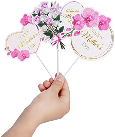 SUMERSHA 12 Pieces Happy Mother's Day Cake Toppers Flower Cupcake Topper for Mother's Day Birthday Cake Decoration Party Supplies, 3 Styles