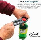 Jokari Multi Bottle Opener for Jars Bottles and Cans 3 in 1 Easy Grip Lid Opener for Weak Hands Twist Caps Pull Tabs Pop Tops and Small Lids Arthritis Aid Manual Kitchen Tool Black