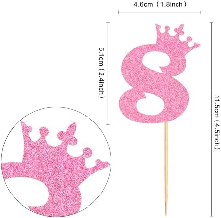 Ercadio 24 Pack Number 8 Cupcake Toppers 8th Cupcake Toppers Glitter Pink Number 8 Cupcake Picks Cheers to 8 Anniversary Birthday Decorations for Baby Shower Party Cake Supplies