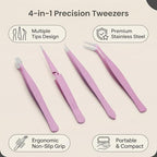 4PCS Pink Sticker Tweezers Set, Cute Craft Tweezers for Stickers, Scrapbooking, Vinyl, Lashes, Electronics