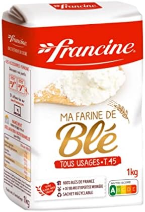 Francine Wheat Flour, T55 French Flour from France with Lower Gluten Content, Makes Great Breads, Pastries and Desserts, 35.3oz/1 kg (Pack of 2)