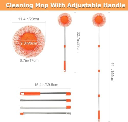 61 in Adjustable Cleaning Mop, Dolodomy 360° Rotatable Mops for Floor Cleaning with 4 Reusable Heads, 2 Fabrics Wall Mop for Floor Door Window Ceiling and Bathroom