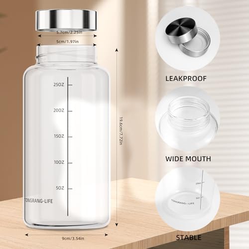 27oz/800ml Big Capacity Glass Juice Bottles with Lid–Glass Shaker Bottle for Protein Mixes,Water Bottle&Leakproof for Smoothies,Dry Foods,Travel Glass Bottles,Mason Jars(1 Pieces)