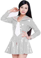 Wet Look Schoolgirl Leather PVC Uniform Japanese Class Shiny Navy Sailor Students Clothes for Girls Anime Cosplay Vestidos