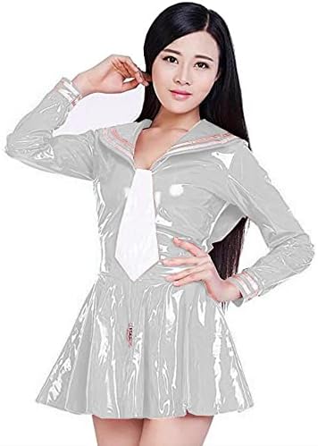 Wet Look Schoolgirl Leather PVC Uniform Japanese Class Shiny Navy Sailor Students Clothes for Girls Anime Cosplay Vestidos