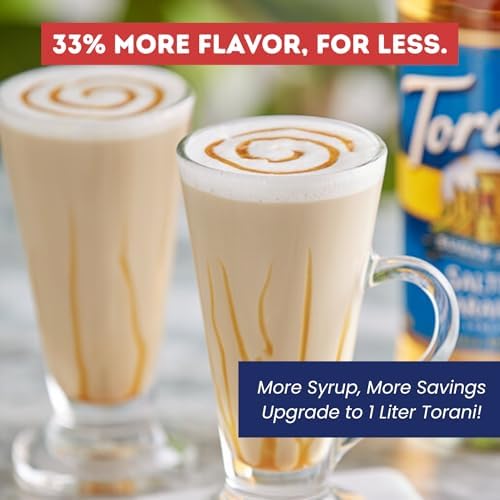 Torani Sugar Free Salted Caramel Syrup 1 Liter Bottle with Pump Dispenser – Zero Calorie Flavored Coffee Syrup for Lattes, Cold Brews, Teas, Cocktails & Desserts – Keto Friendly