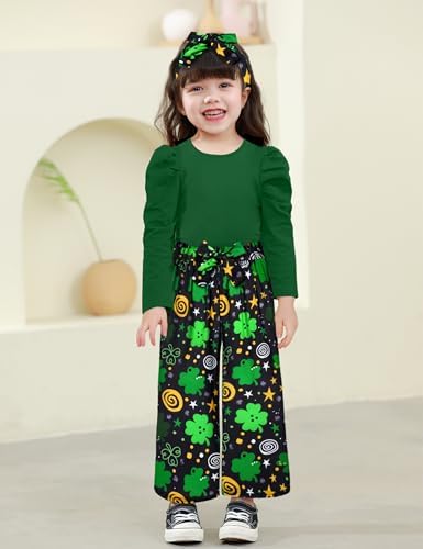 MIGU Toddler Girl Clothes,Girls Fashion Clothes Puff Sleeves Shirt Pants Headband 3Pcs Girls Gifts Sets