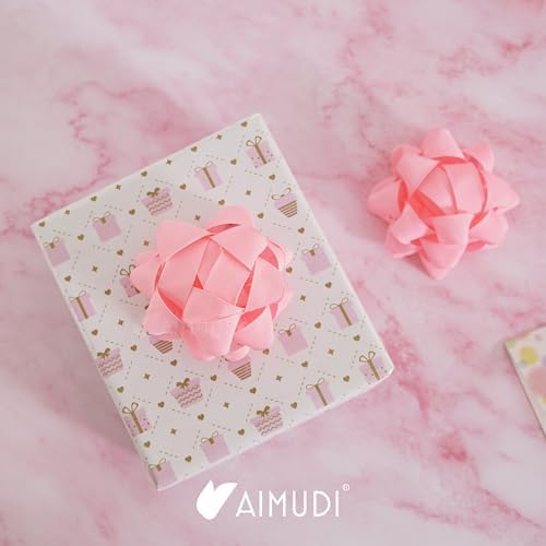 AIMUDI Baby Pink Bows for Gift Wrapping 4.5'' Grosgrain Gift Bows Self Adhesive Bows for Presents Baskets Birthday Party Holiday Baby Shower Decorations - 6 Counts